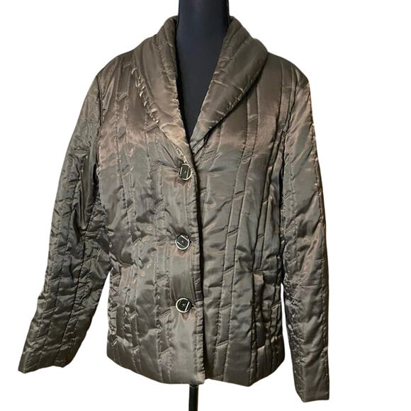 Chico's olive Green Puffer Jacket with Quilted Design 2 Medium button down - Picture 2 of 9